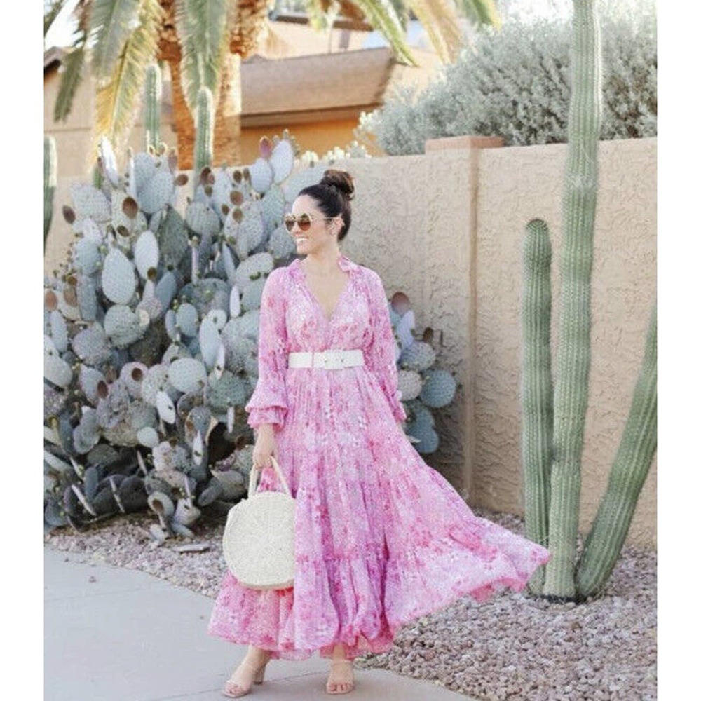 New Feeling Groovy Maxi Dress Size Large Pink Floral New